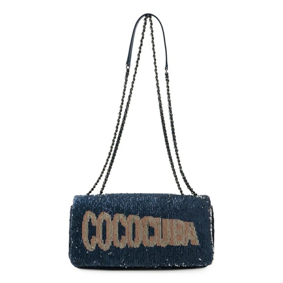 CHANEL COCOCUBA Sequin Chain Shoulder Bag Leather Blue - Picture 1 of 7